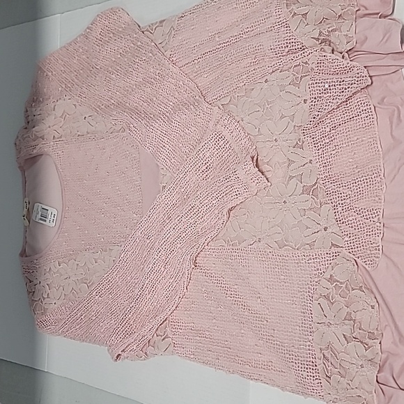 Indigo Soul Women's Lined Lace Layered Tunic 2XL Sequin Detail Long Sleeves Pink - Picture 6 of 10